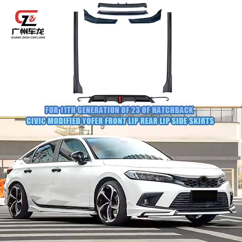 For Honda 11th Generation Civic 2023 Three Sections Style Front Lip Side Skirt Rear Diffuser Lip With Brake Light Exterior Parts