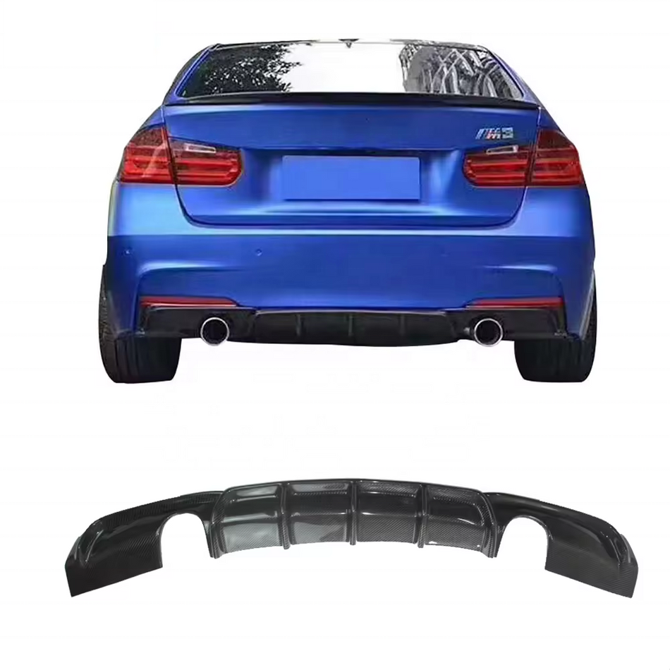 Carbon Fiber Dual Exhaust Tips Rear Bumper Diffuser MP Style for BMW 3 Series F30 F35