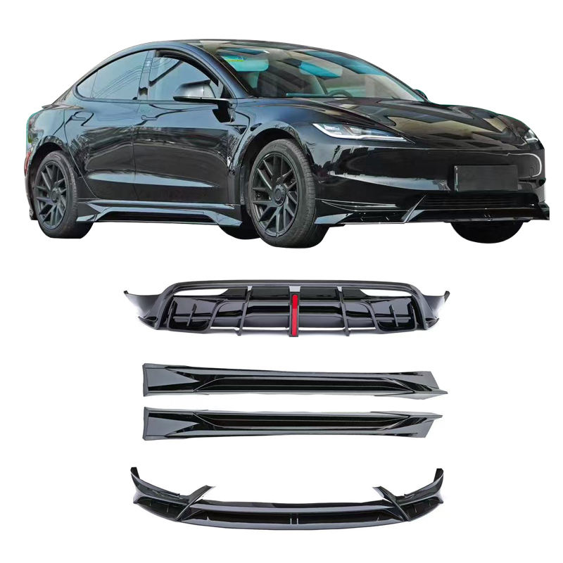 Carlong 2023-2024 Glossy Black Auto Body Kit for Tesla Model 3 New Car Accessories with Front Lip Diffuser and Side Skirts