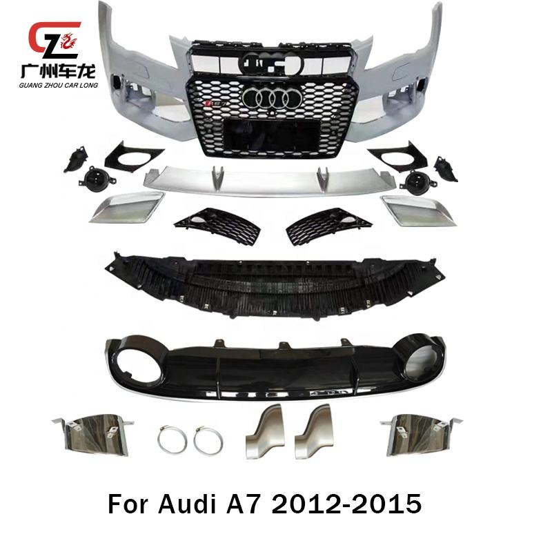 Hot Selling PP Plastic Car Bodykit Front Bumper with Grille Rear Lip Tail Throat for Audi A7 2012-2015 Upgrade RS7 Style