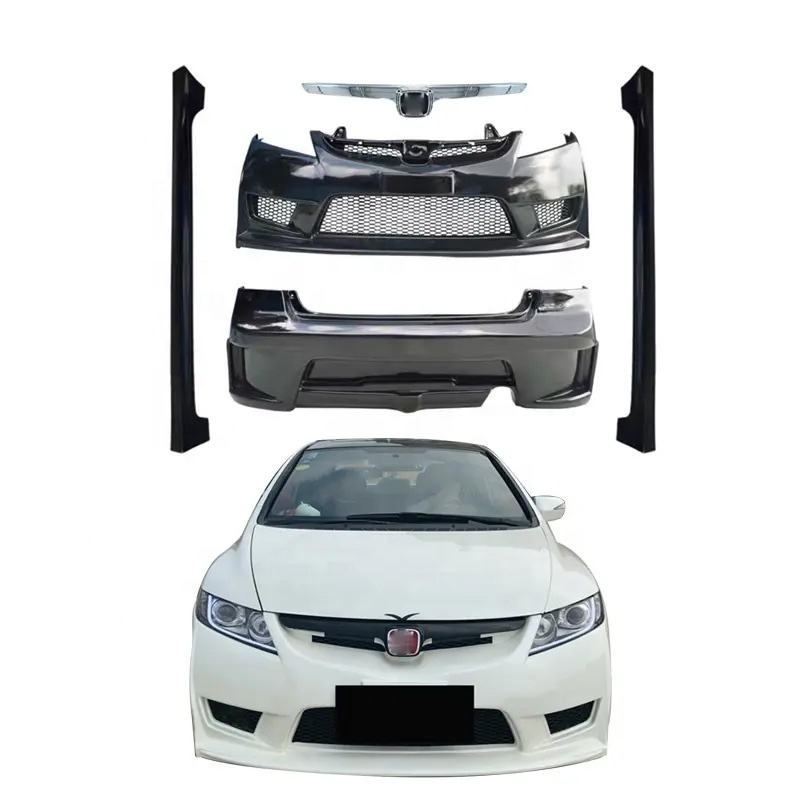 ABS Material Car Bumpers Kits Rear Bumper Side Skirts Front Bumper with Grille for Honda Civic FD2 2006-2012 Car Exterior Bodykit